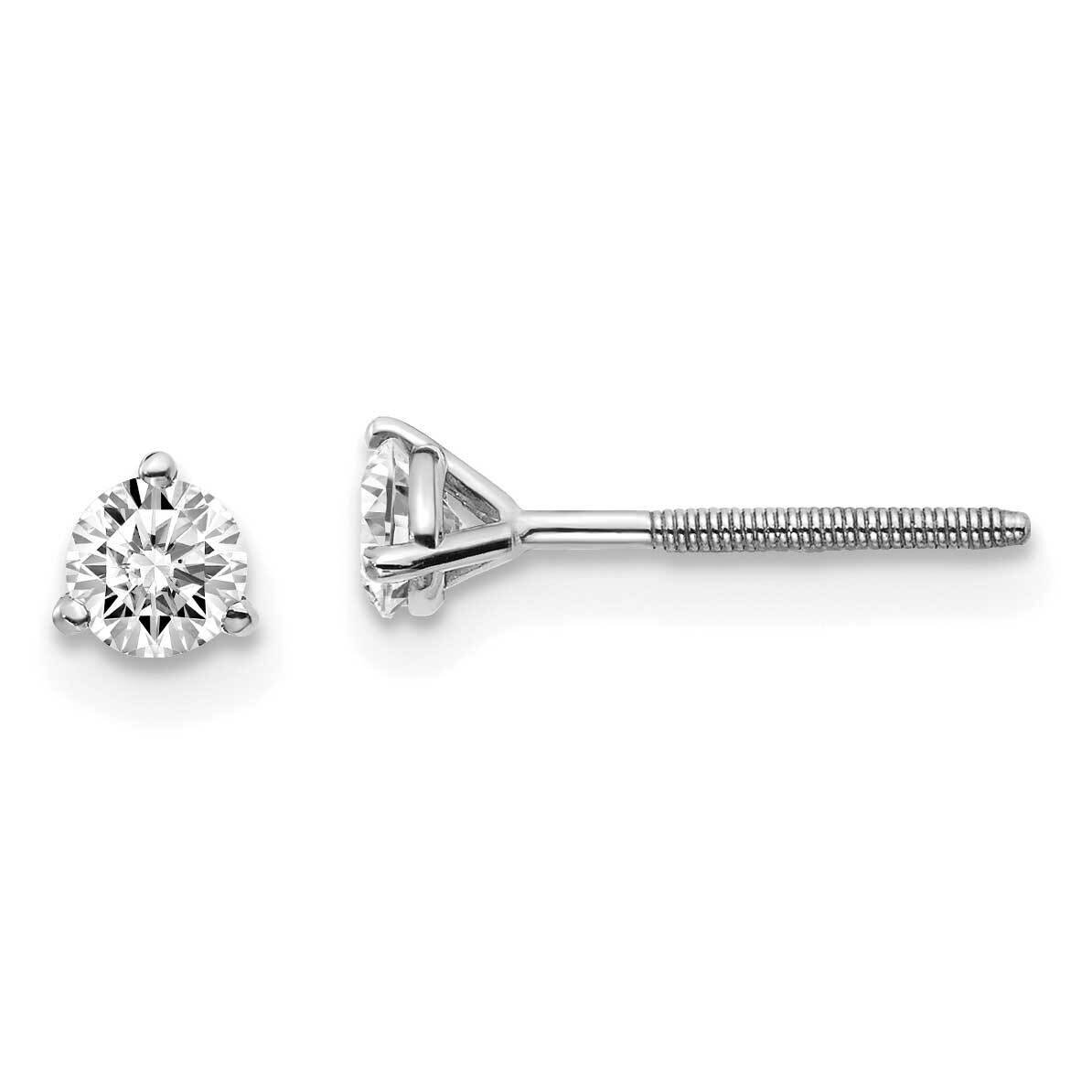 1/3ctw Cert. VS/SI D E F Lab Grown Diamond 3 Prong Screwbk Earrings 14k White Gold EM1007S-033C-WLD