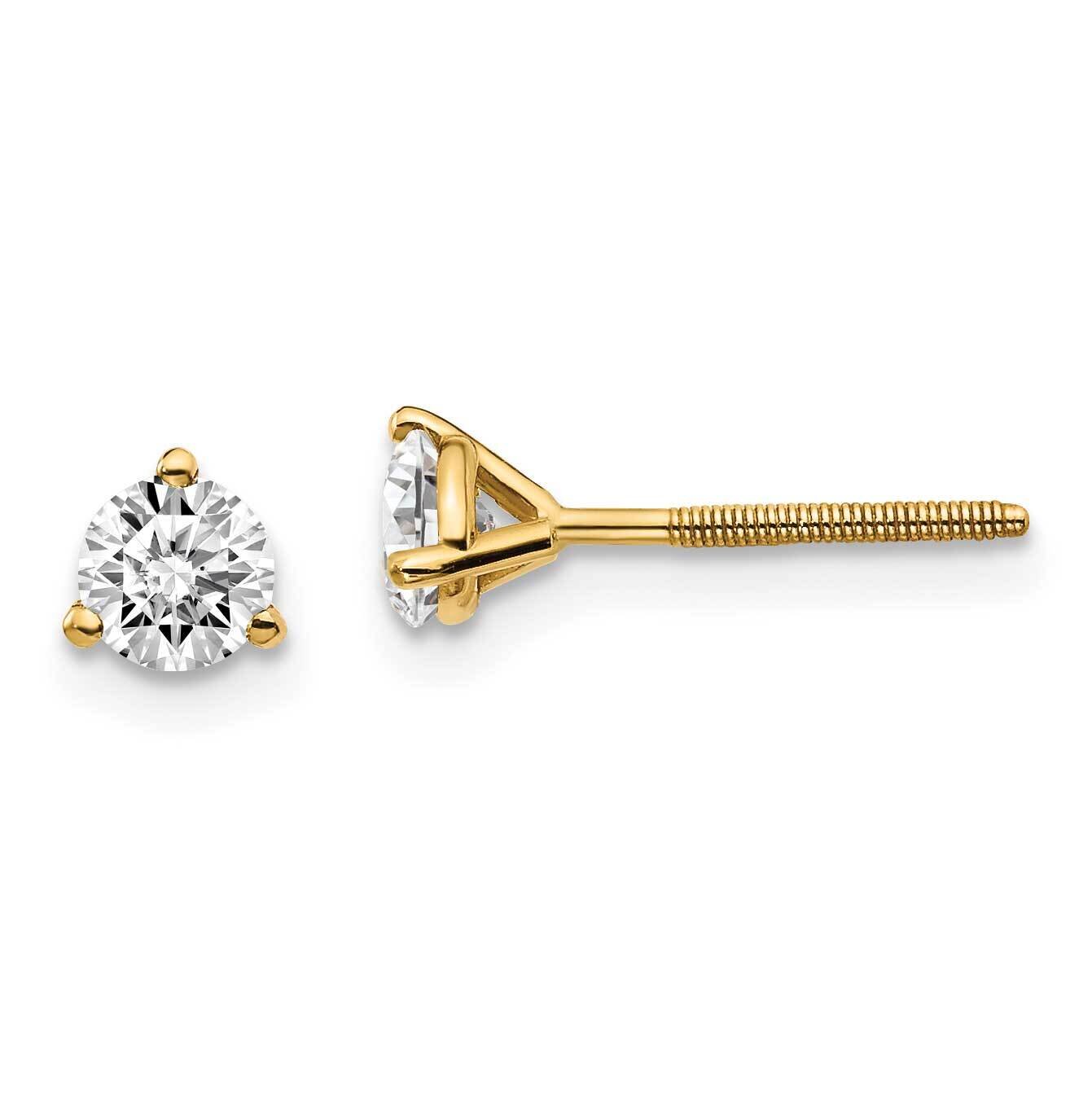 1/2ctw Cert. VS/SI D E F Lab Grown Diamond 3 Prong Screwbk Earrings 14k Yellow Gold EM1007S-050C-LD
