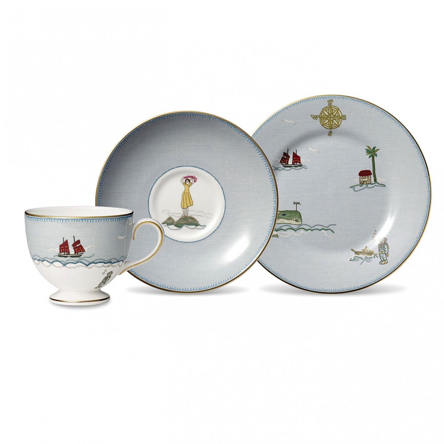 Wedgwood Sailors Farewell 3-Piece Set Teacup Saucer & Plate 8 Inch 1050198