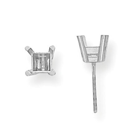 Princess 4-Prong with Threaded .12ct. Post Earring Setting 18k White Gold 8W365