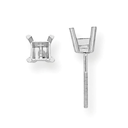 Princess 4-Prong with Threaded .12ct. Post Earring Setting 18k White Gold 8W366, MPN: 8W366,