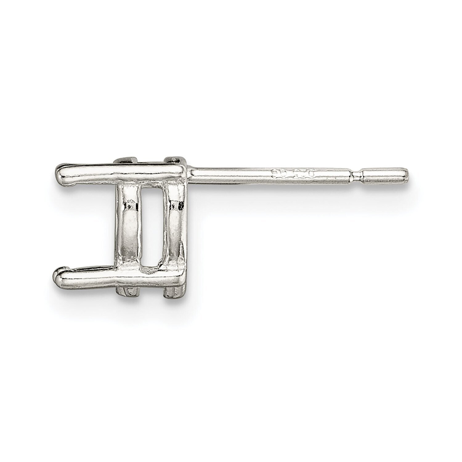 Heart 4-Prong 4.0mm Earring Setting Sterling Silver SS3018, MPN: SS3018,