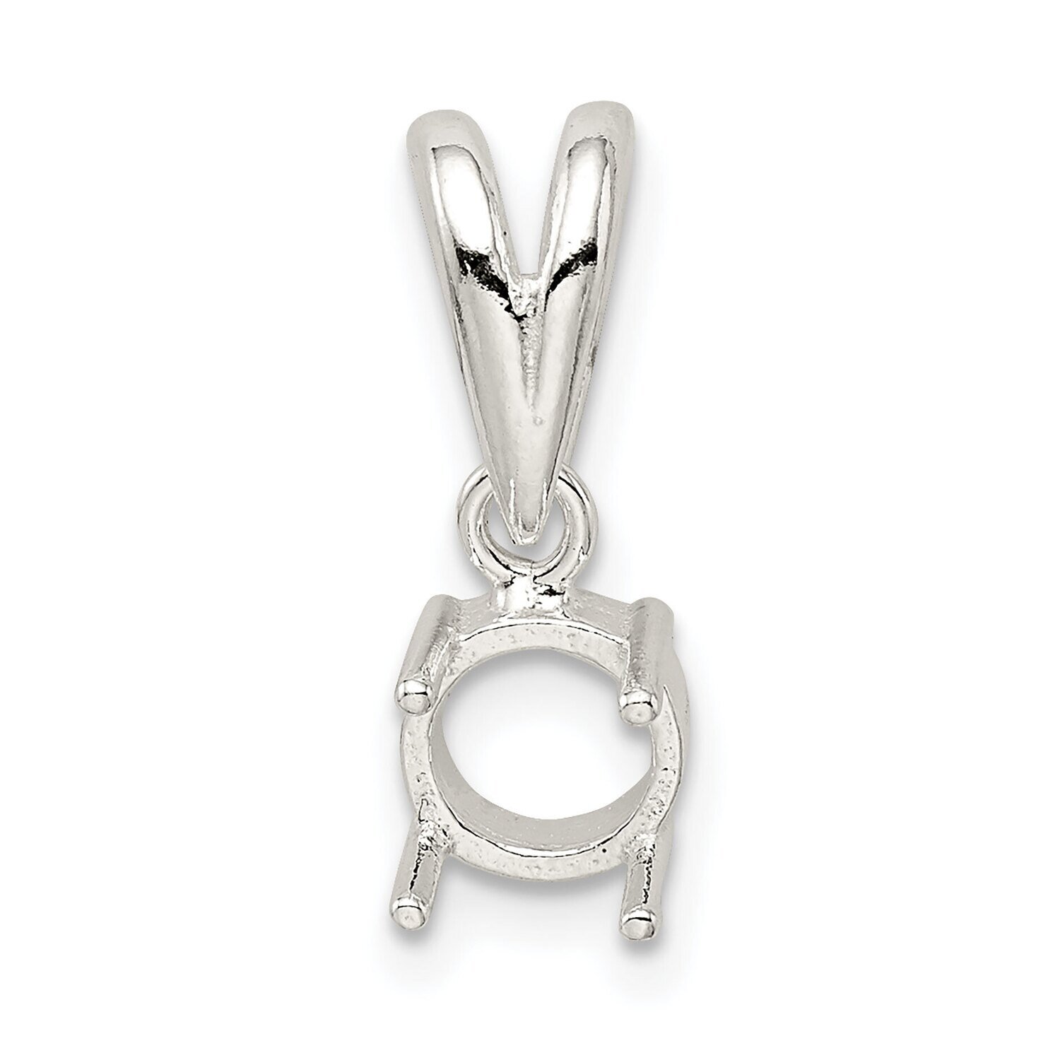 Round 4-Prong 3.0mm Open Back Cabochon Loose Bail Pendant S Sterling Silver SS3231, MPN: SS3231,