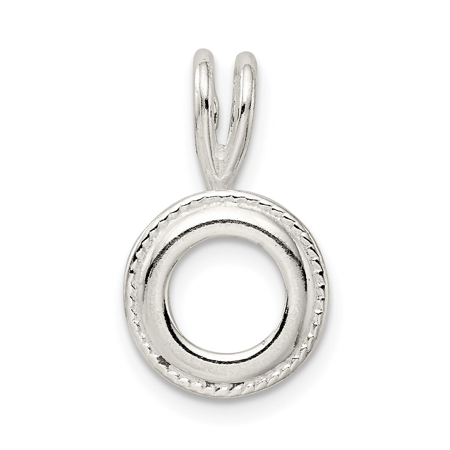 Round 4.0mm Rope Frame Back Set Fixed Bail Pendant Setting Sterling Silver SS3235, MPN: SS3235,