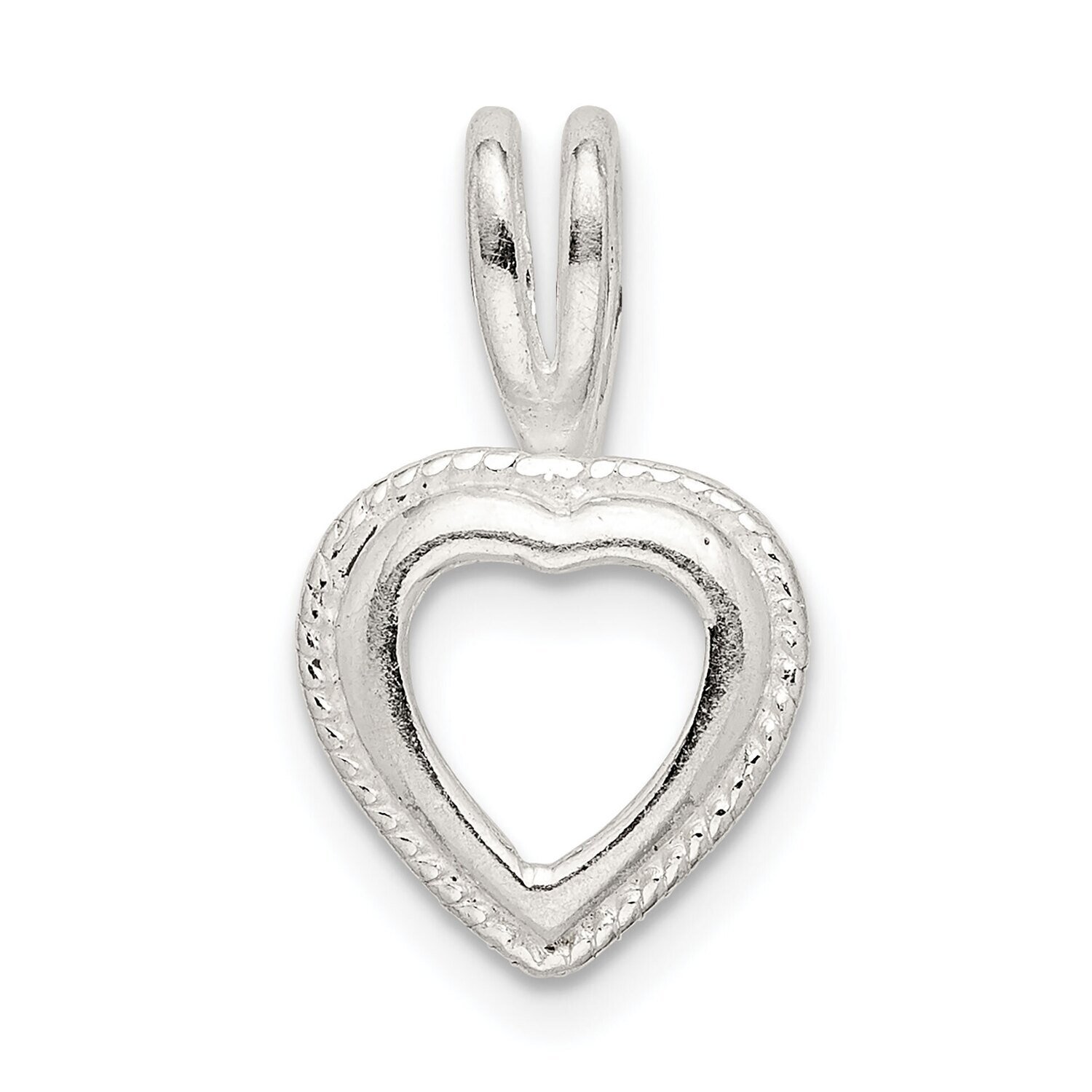 Heart 4.0mm Rope Frame Back Set Fixed Bail Pendant Setting Sterling Silver SS3272, MPN: SS3272,