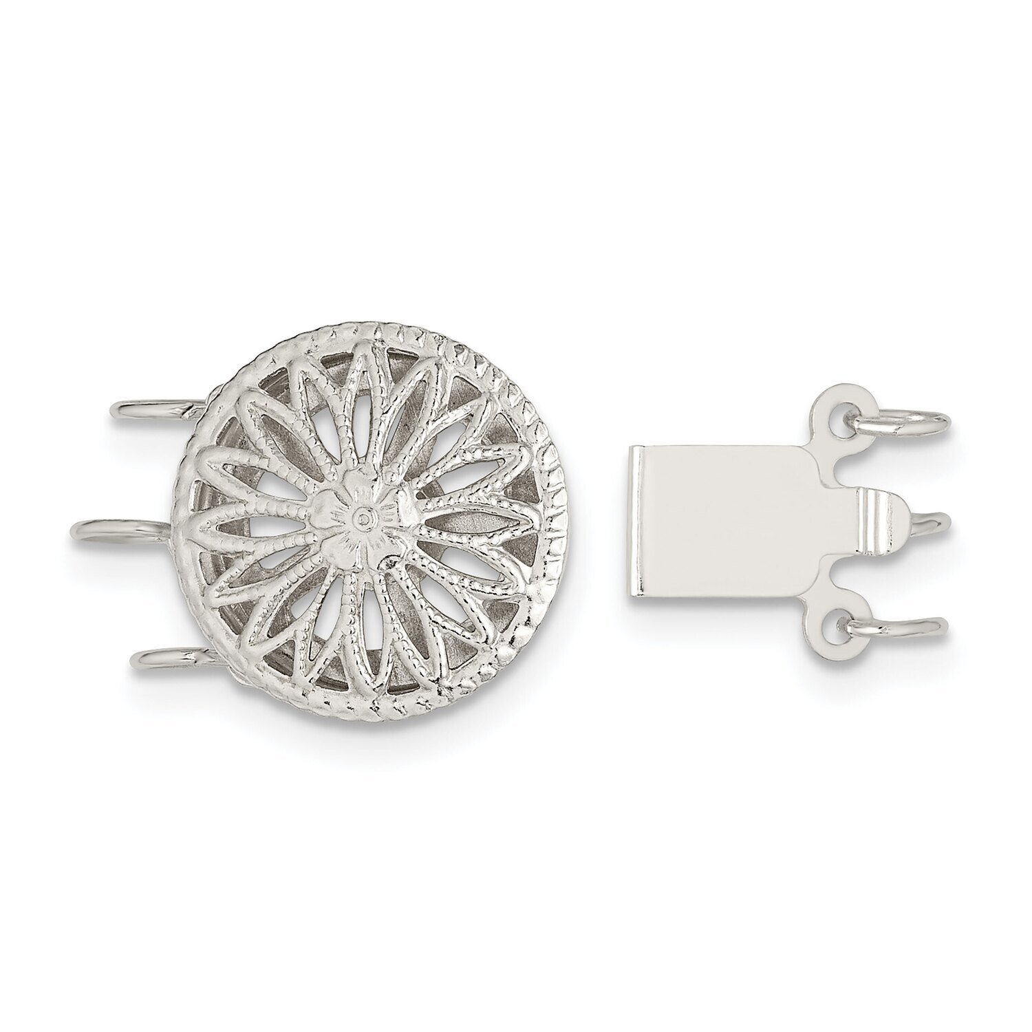 12.3mm 3-Strand Pearl Clasp Sterling Silver SS3560, MPN: SS3560,