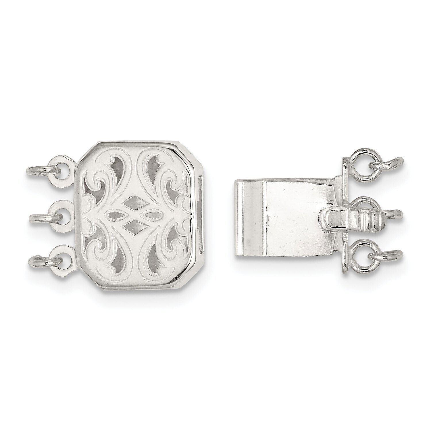 10.1 x 11.8mm Rectangle Scroll Design 3-Strand Pearl Clasp Sterling Silver SS4825, MPN: SS4825,