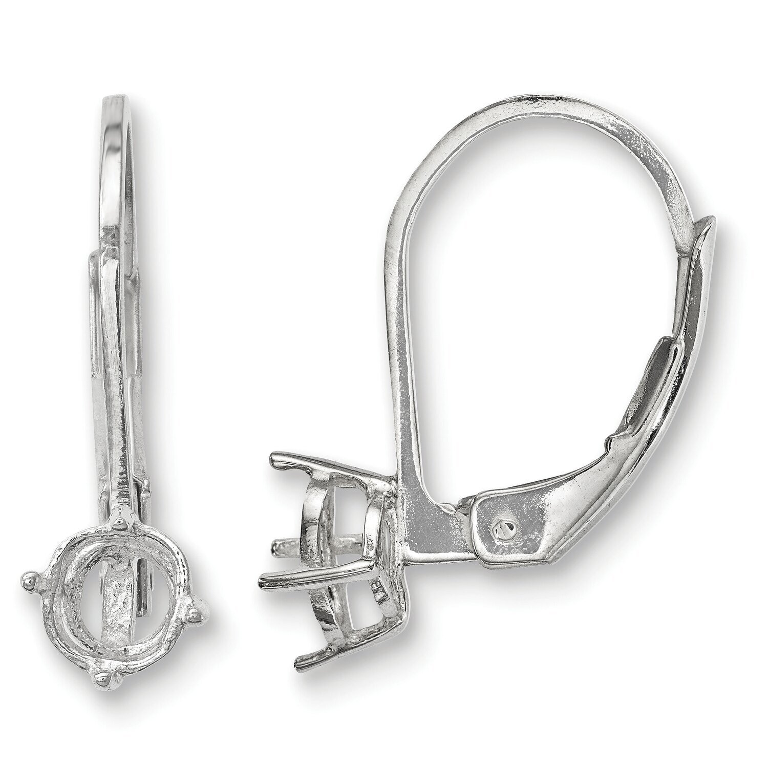 5mm Round Stone Leverback Earring Component Sterling Silver Polished SS4926, MPN: SS4926,