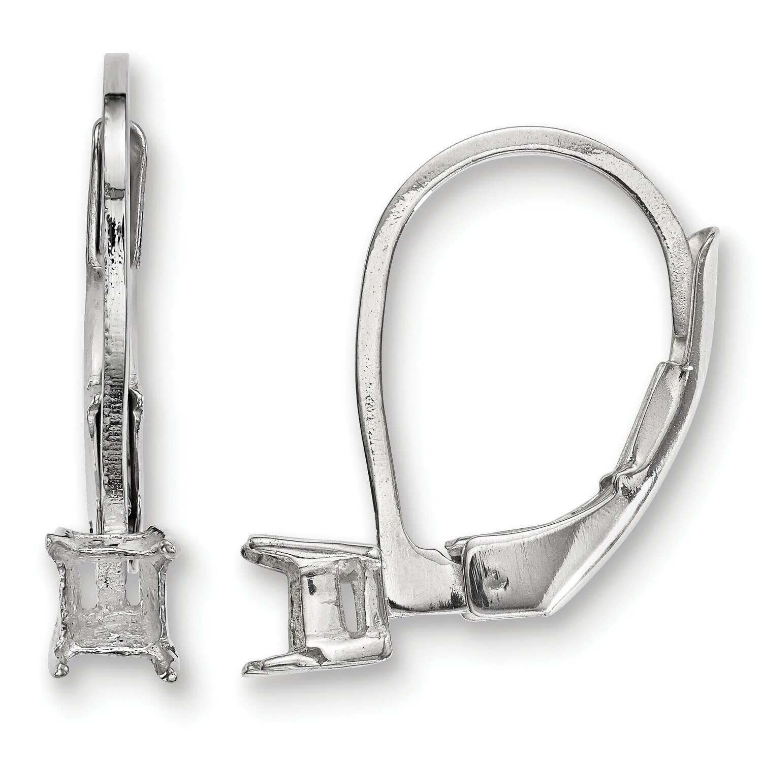 3mm Square Stone Leverback Earring Component Sterling Silver Polished SS4927, MPN: SS4927,