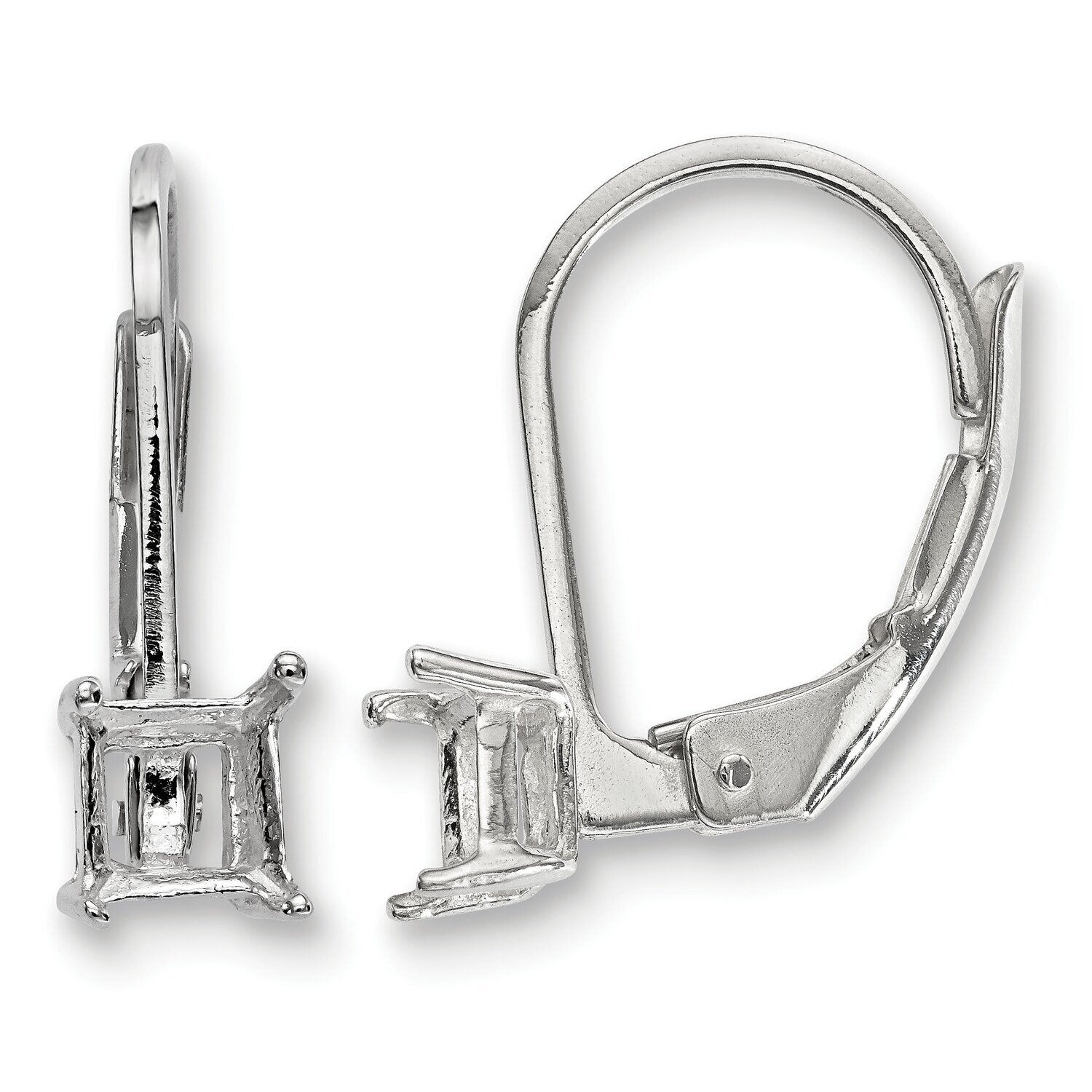 4mm Square Stone Leverback Earring Component Sterling Silver Polished SS4928, MPN: SS4928,