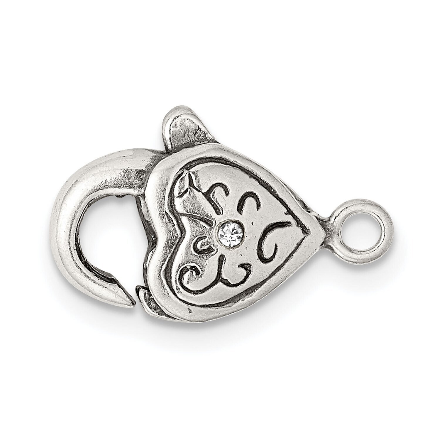 Fancy Heart with GlaSterling Silver Lobster Clasp Sterling Silver Polished SS4990, MPN: SS4990,