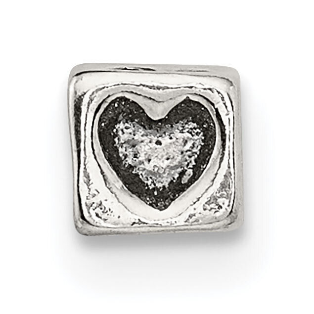 Small Heart Block Bead Sterling Silver Polished SS5022, MPN: SS5022,