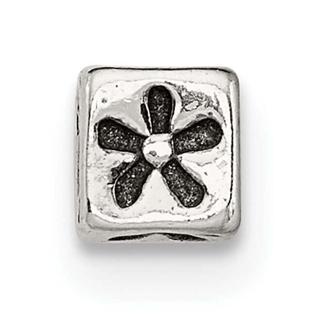 Small Flower Block Bead Sterling Silver Polished SS5025