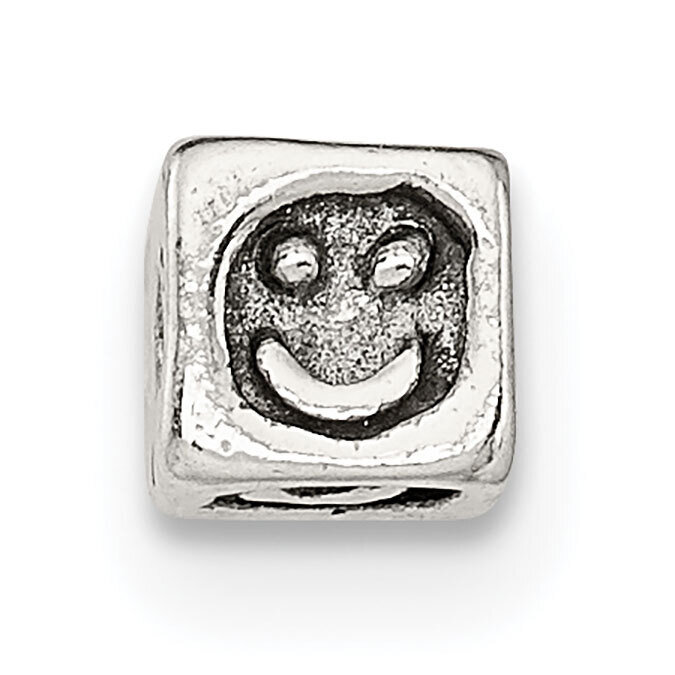 Small Smiley Face Block Bead Sterling Silver Polished SS5026, MPN: SS5026,