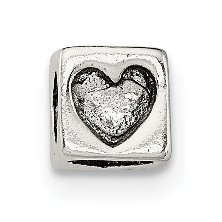 Large Heart Block Bead Sterling Silver Polished SS5027, MPN: SS5027,