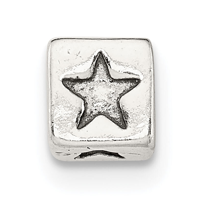 Large Star Block Bead Sterling Silver Polished SS5028, MPN: SS5028,