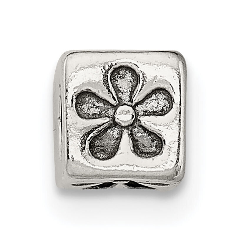 Large Floral Block Bead Sterling Silver Polished SS5029, MPN: SS5029,
