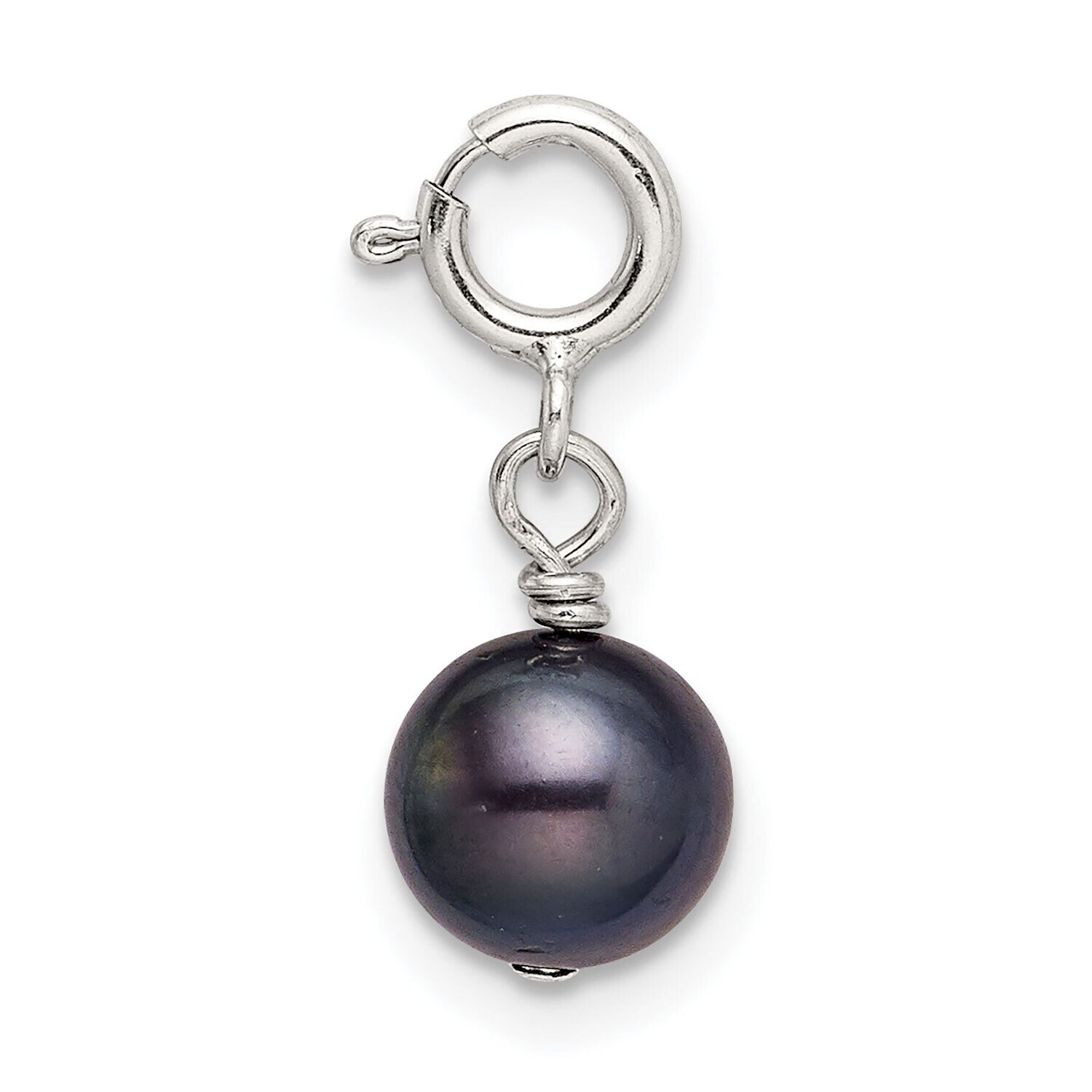 6mm Black Freshwater Cultured Pearl Springring Charm Sterling Silver SS5037B, MPN: SS5037B,