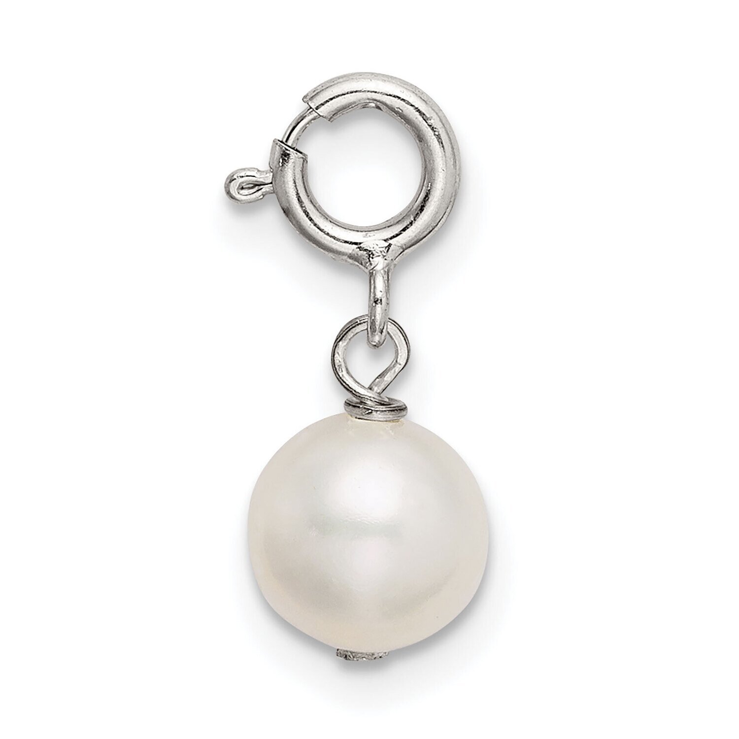 6mm White Freshwater Cultured Pearl Springring Charm Sterling Silver SS5037W, MPN: SS5037W,