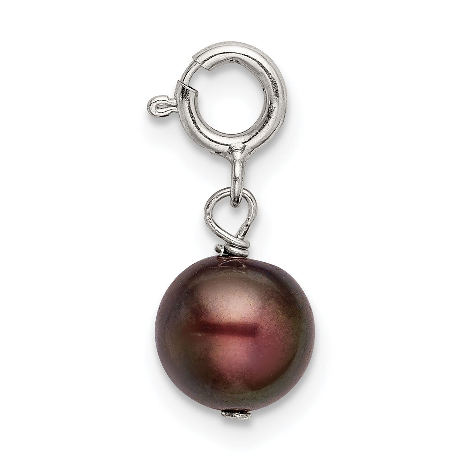 7mm Black Freshwater Cultured Pearl Springring Charm Sterling Silver SS5038B