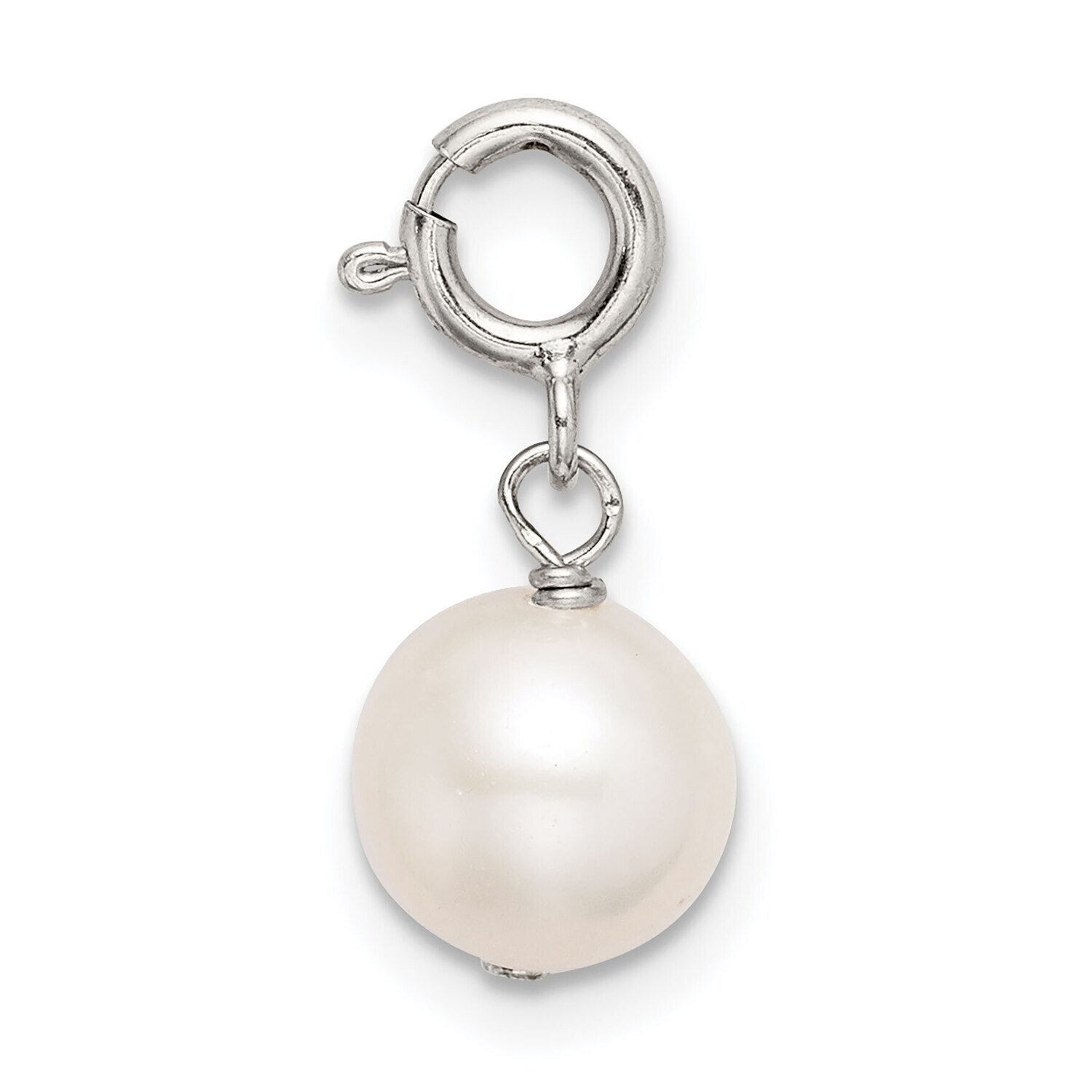 7mm White Freshwater Cultured Pearl Springring Charm Sterling Silver SS5038W, MPN: SS5038W,