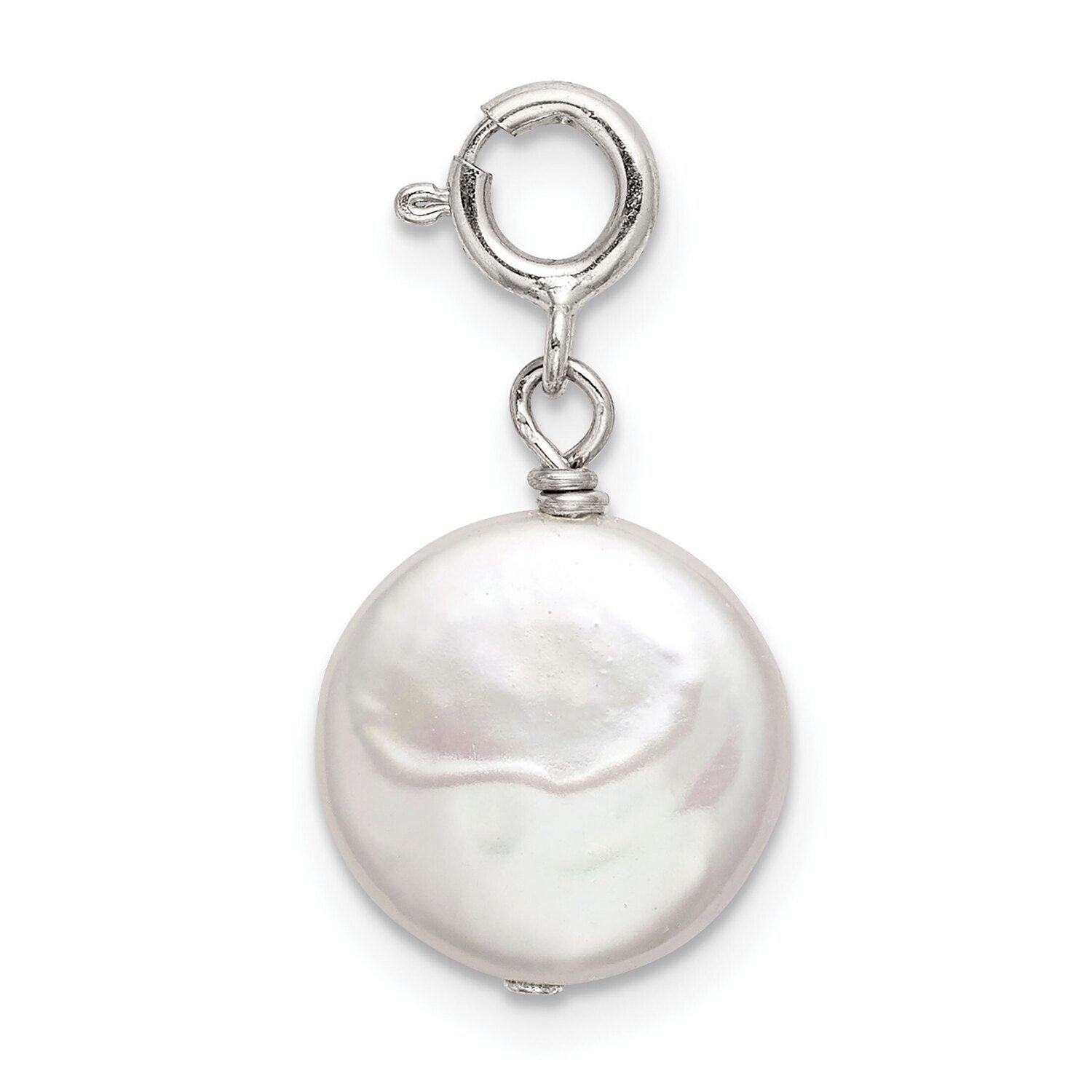 9mm White Baroque FWC Pearl Springring Charm Sterling Silver SS5040W, MPN: SS5040W,