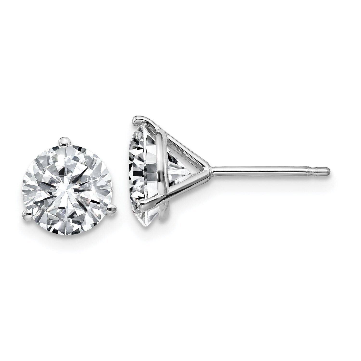 Round 3-Prong 1.25ct. Martini Glass Shape Post Earring Mounting 14k White Gold WG322-10MT, MPN: WG3…