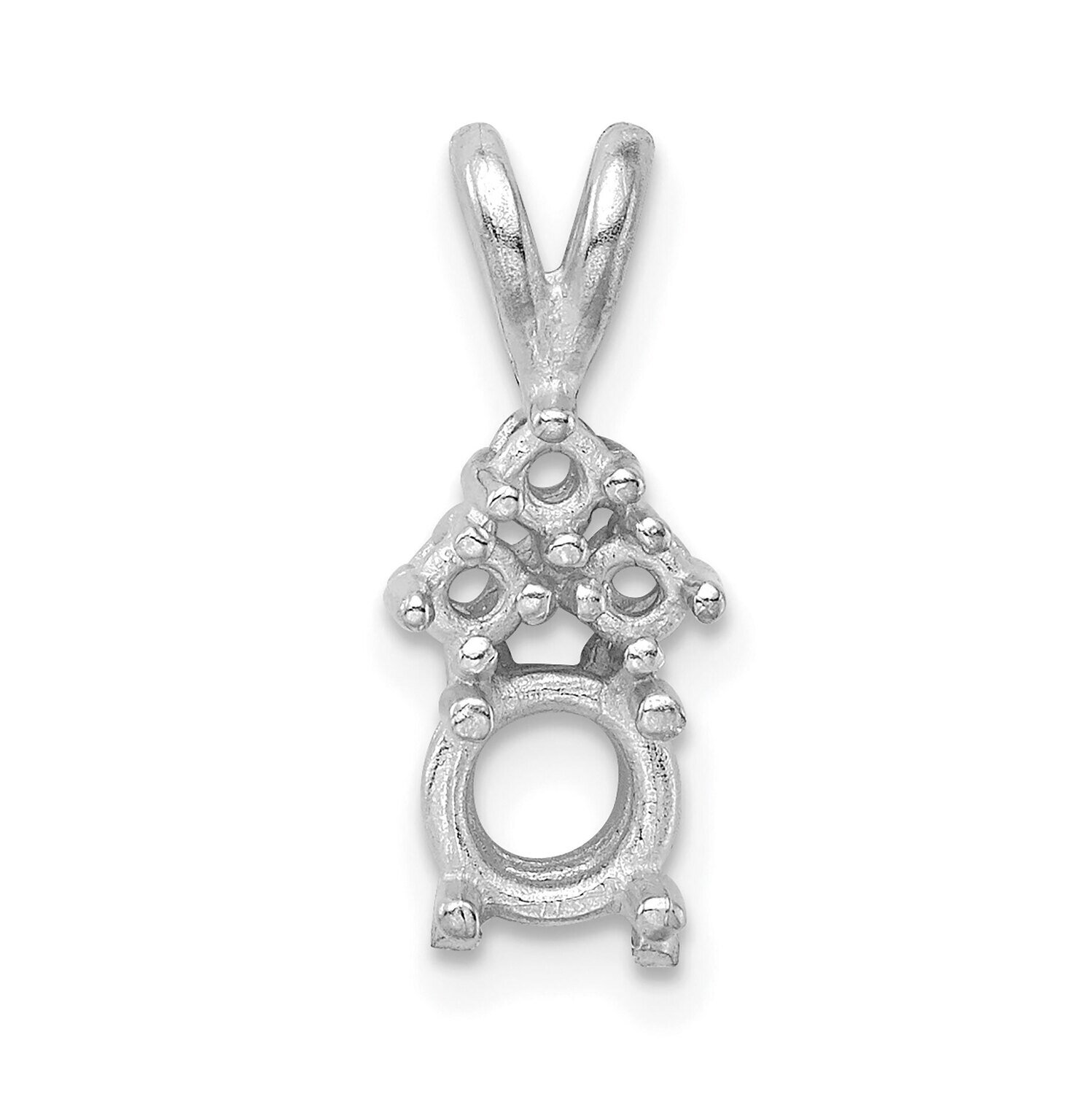 Round 4-Prong with 3 Diamond Accent 3.25mm Pendant Setting 14k White Gold WG942