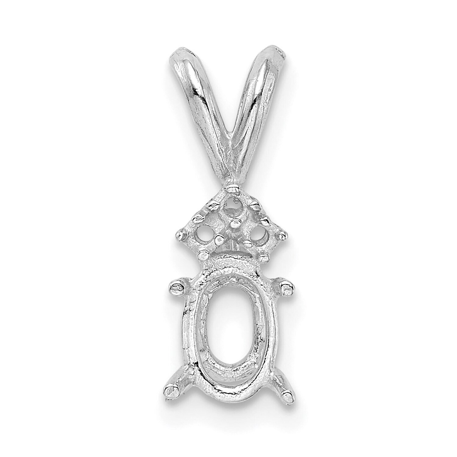 Oval 4-Prong with 3 Diamond Accent 4 x 3mm Pendant Setting 14k White Gold WG984
