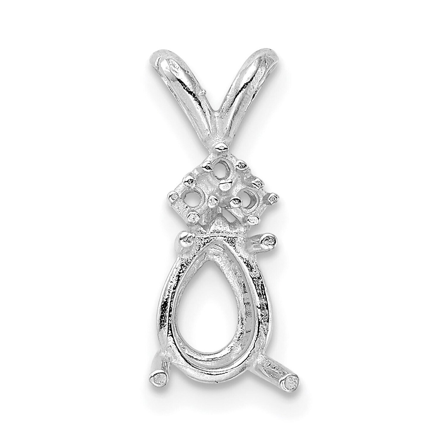 Pear 4-Prong with 3 Diamond Accent 4.5 x 2.5mm Pendant Setting 14k White Gold WG994
