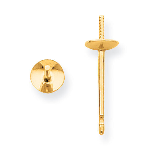 4mm Pearl Cup Earring .030 Post 14k Yellow Gold YG2655, MPN: YG2655,