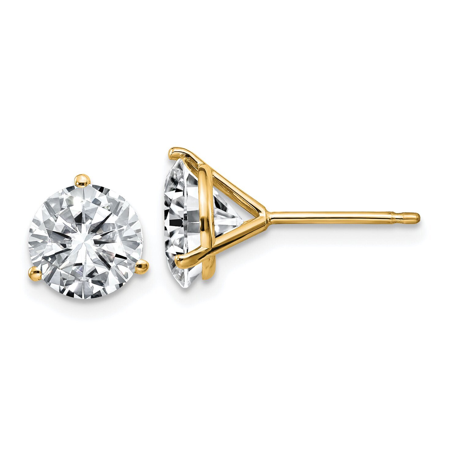 Round 3-Prong 1.25ct. Martini Glass Shape Post Earring Mounting 14k Yellow Gold YG322-10MT