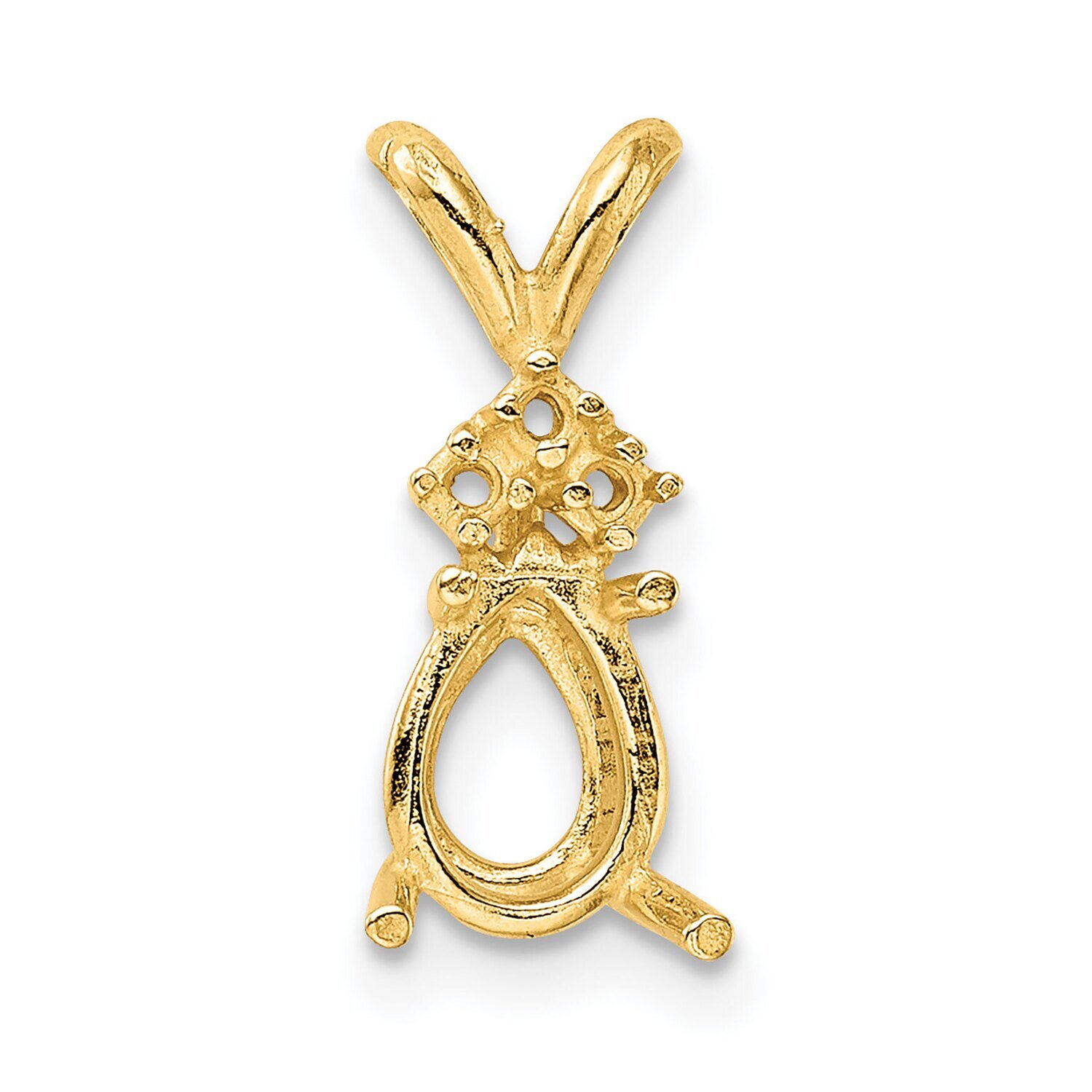 Pear 4-Prong with 3 Diamond Accent 4.5 x 2.5mm Pendant Setting 14k Yellow Gold YG994