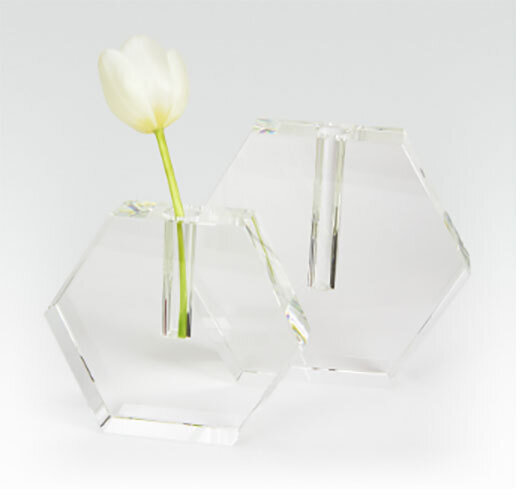 Tizo Crystal Glass Hexagonal Flat Bud Vase Large PH482VAS