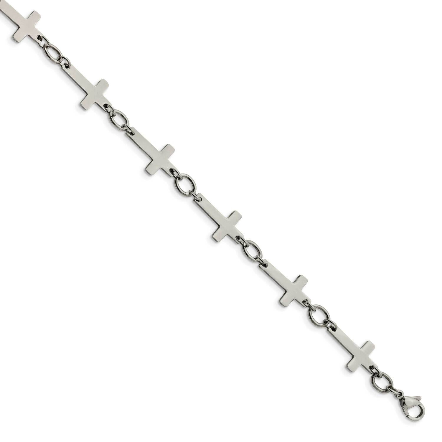 Sideways Cross Anklet Stainless Steel Polished SRA101-10