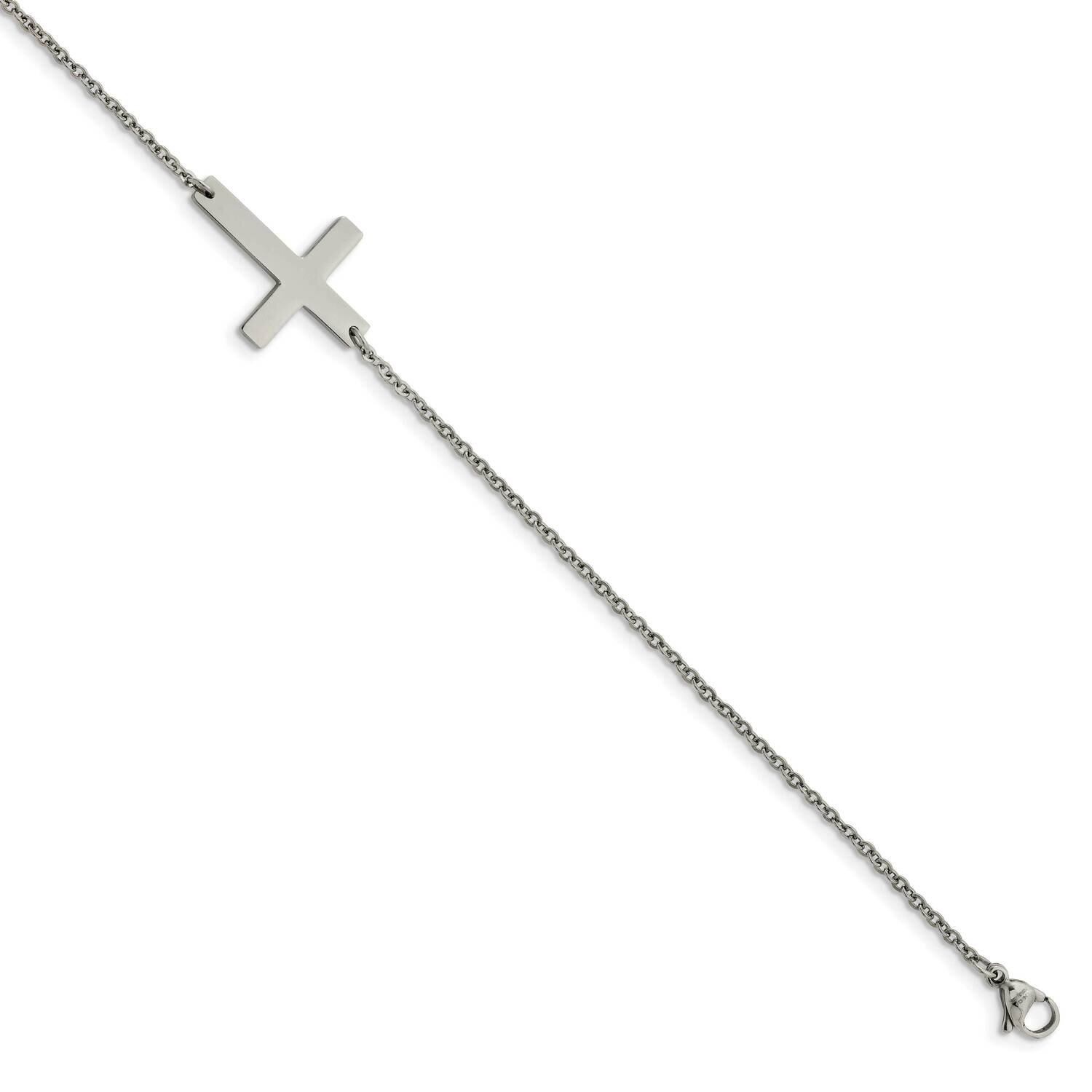 Sideways Cross Anklet Stainless Steel Polished SRA102-10 by Chisel, MPN: SRA102-10, 886774263380