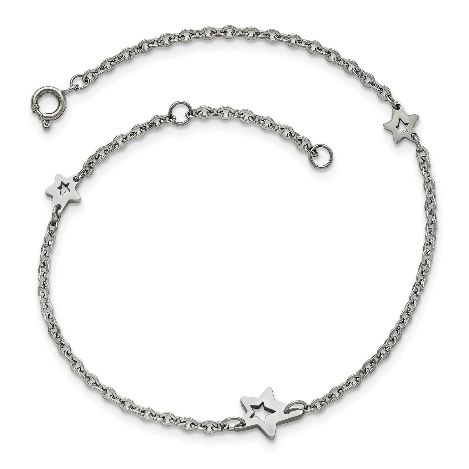 Stars with 1 Inch Extension Anklet Stainless Steel Polished SRA104-9