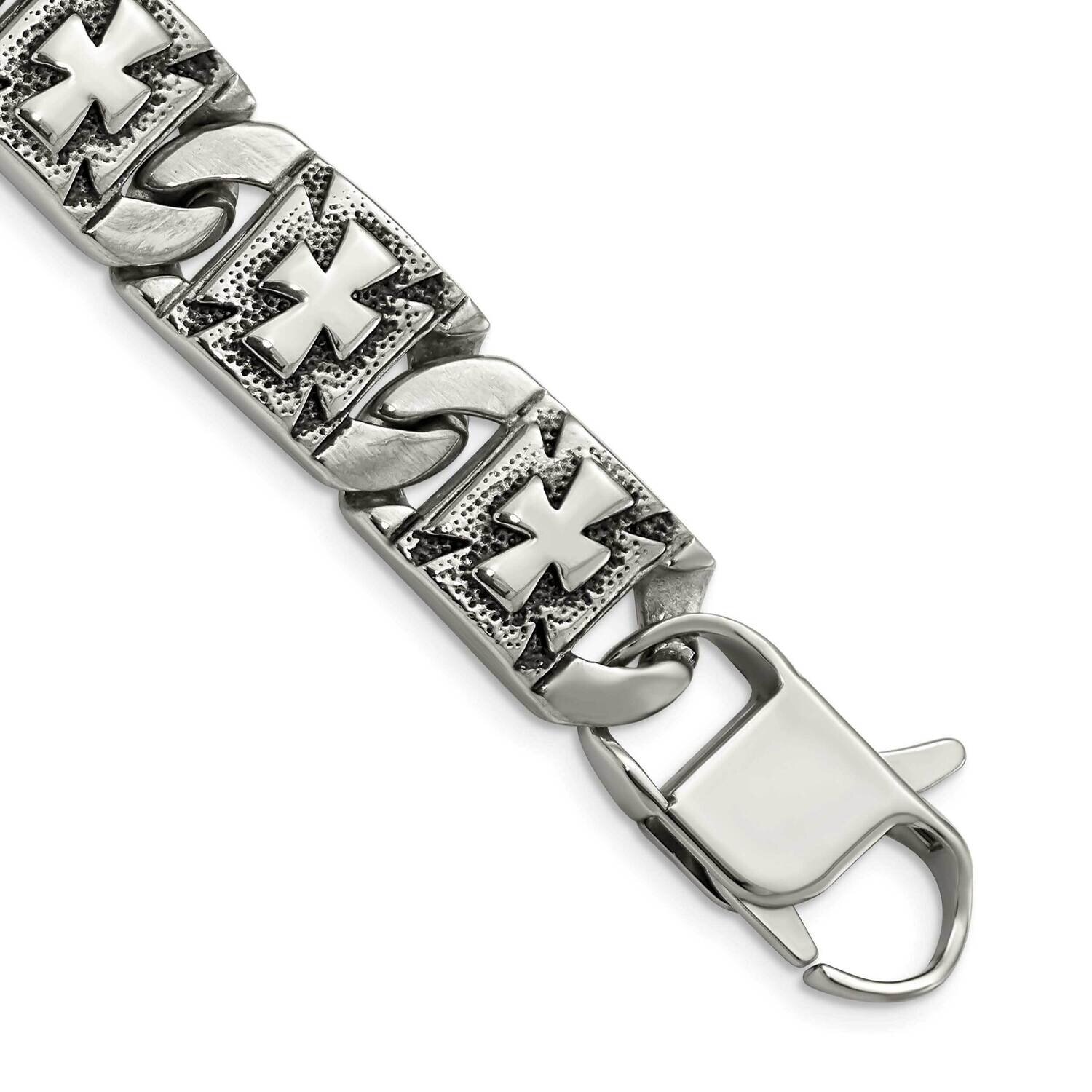 Links with Crosses Bracelet Stainless Steel Antiqued SRB1062-8.75 by Chisel, MPN: SRB1062-8.75, 191…