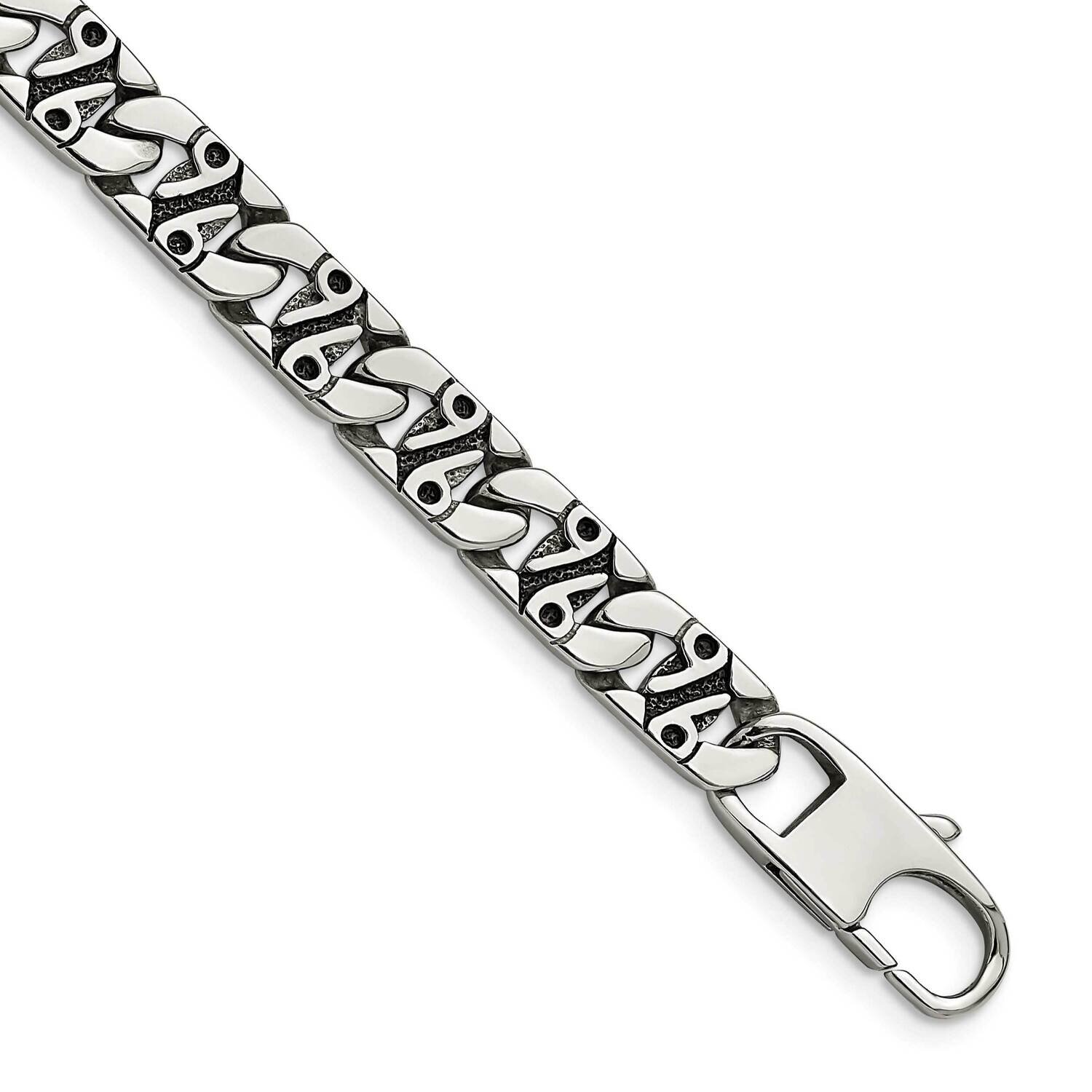 Antiqued Links 8.75 Inch Bracelet Stainless Steel Polished SRB1071-8.75