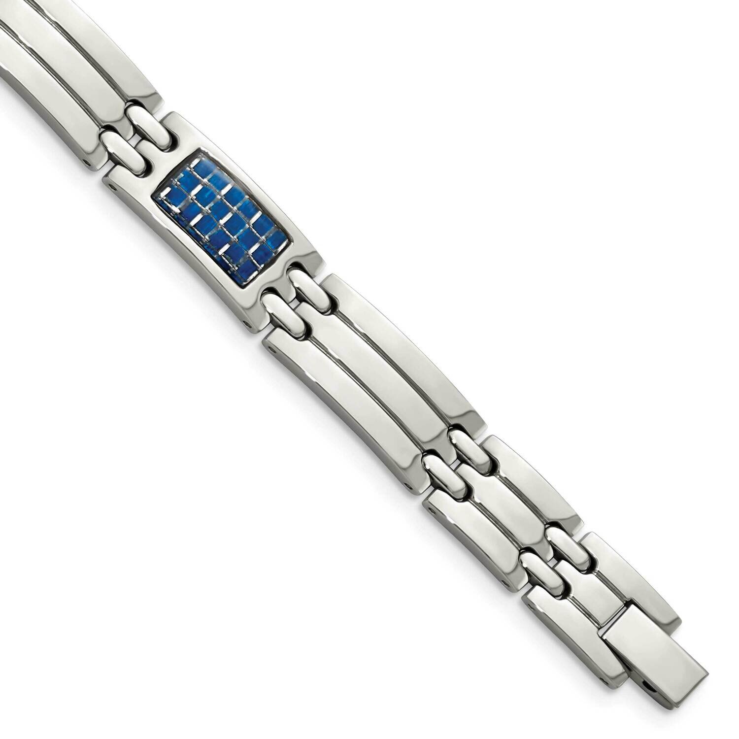 Blue Carbon Fiber Inlay Polished Bracelet Stainless Steel SRB1220-8.5