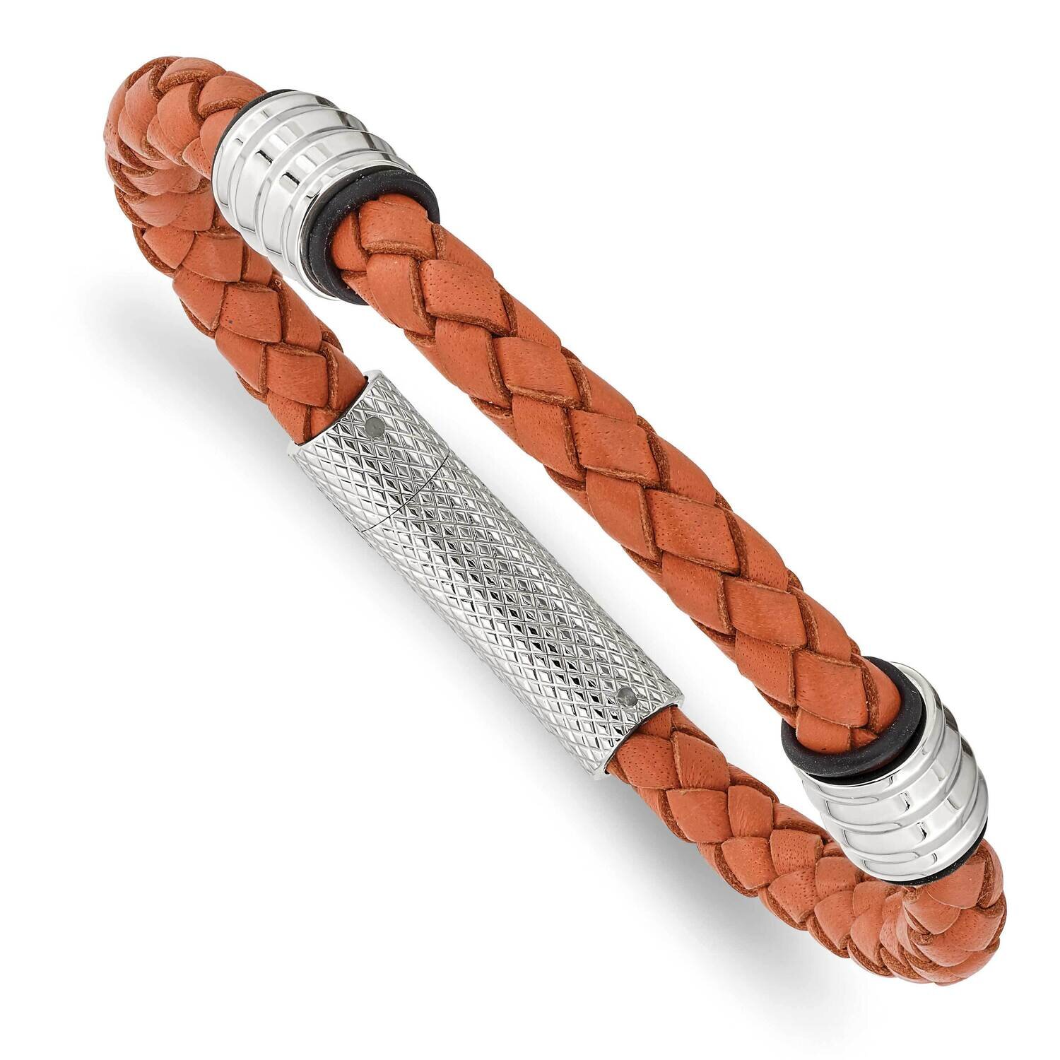 Orange Leather Bracelet Stainless Steel Polished SRB1259-8.25 by Chisel, MPN: SRB1259-8.25, 8867742…