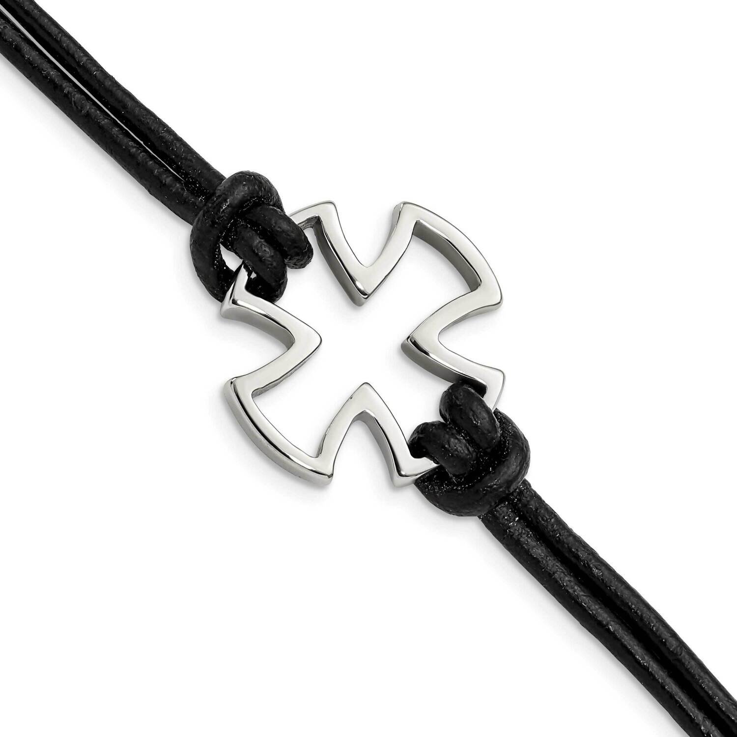 Cross Black Leather Bracelet Stainless Steel Polished SRB1264-8.25