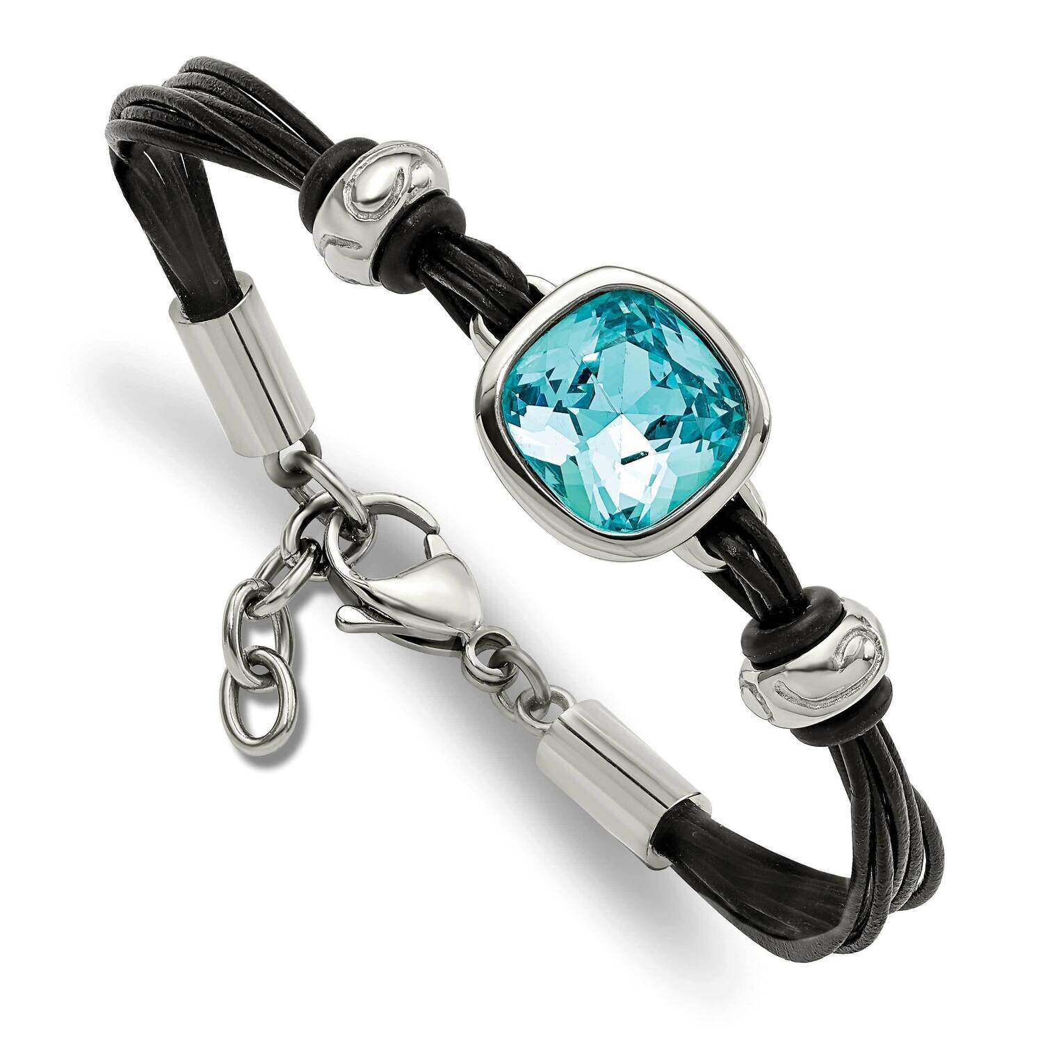 Blue Glass Leather with 1 Inch Extension Bracelet Stainless Steel Polished SRB1265-7 by Chisel, MPN…