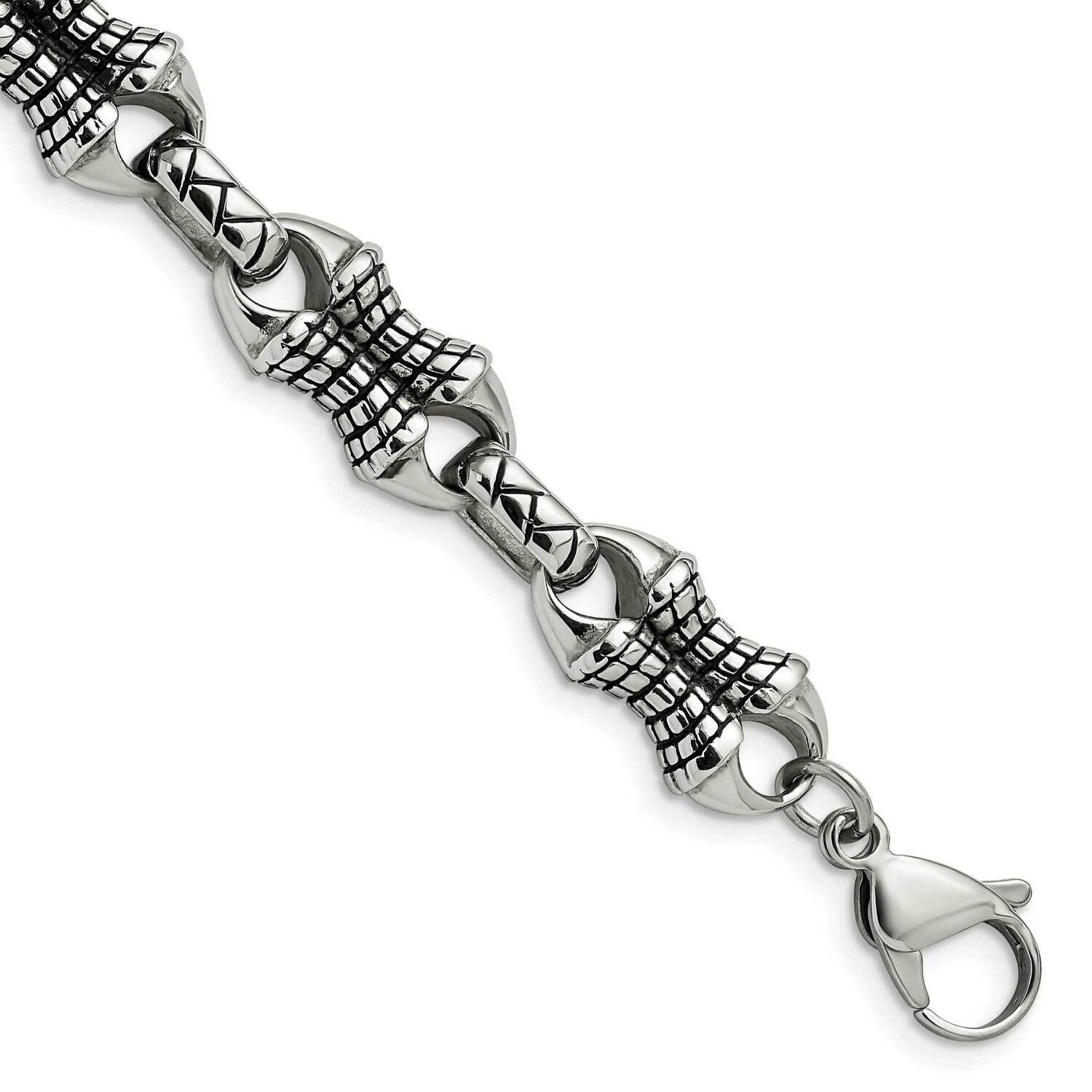 Patterned Bracelet Stainless Steel Antiqued SRB1271-8.75 by Chisel, MPN: SRB1271-8.75, 191101390913