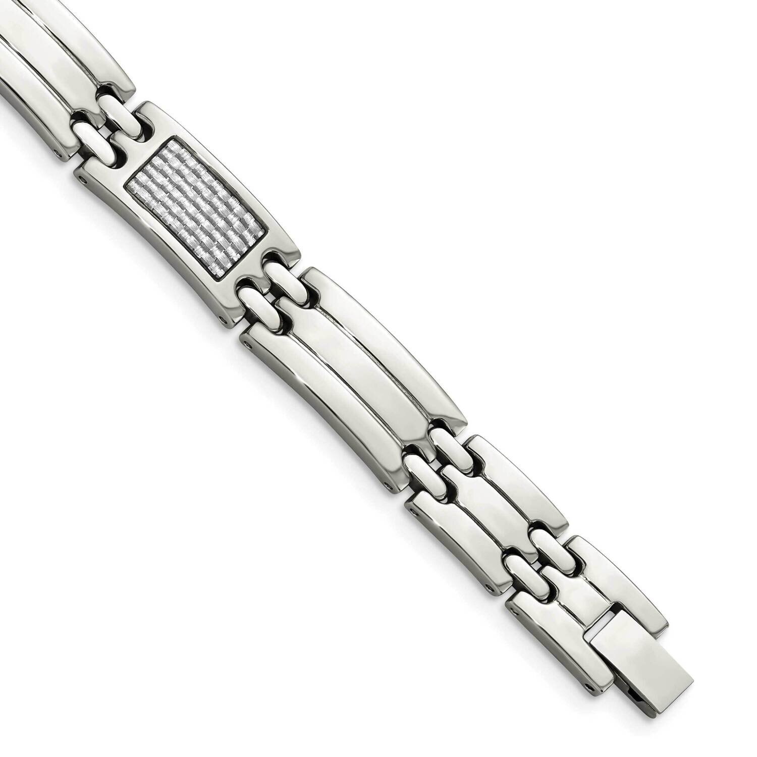 Grey Carbon Fiber Inlay Bracelet Stainless Steel Polished SRB1288-8.5