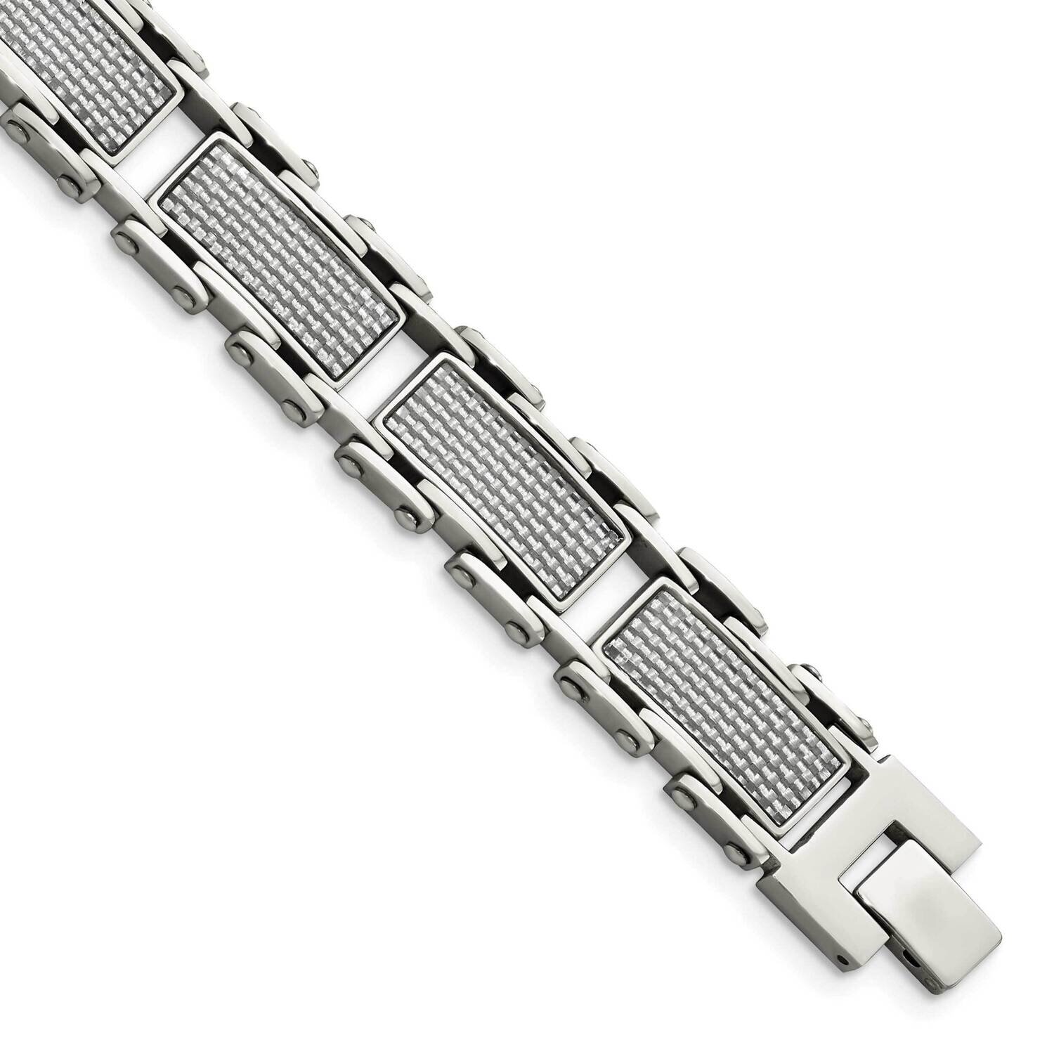 Grey Carbon Fiber Inlay Polished Bracelet Stainless Steel SRB1292-8.5