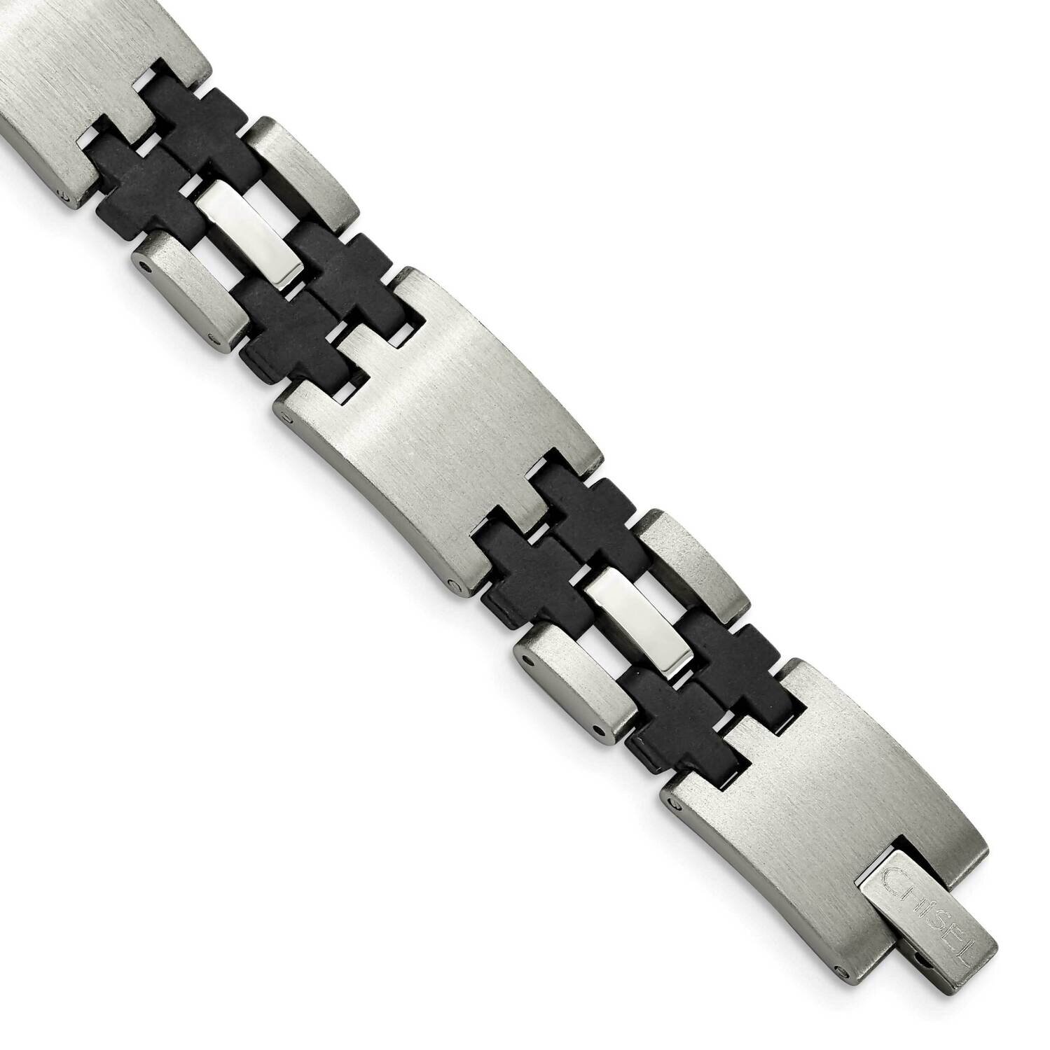 Black Rubber 8.75 Inch Bracelet Stainless Steel SRB130-8.75 by Chisel, MPN: SRB130-8.75, 8839577451…