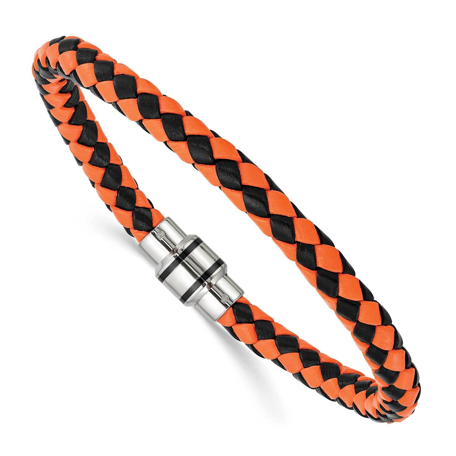 Black IP Black/Orange Woven Leather Bracelet Stainless Steel Polished SRB1345-9 by Chisel, MPN: SRB…