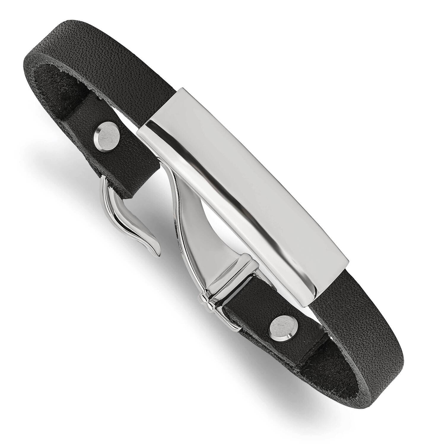 ID and Black Leather Bracelet Stainless Steel Polished SRB1362-8.5 by Chisel, MPN: SRB1362-8.5, 886…