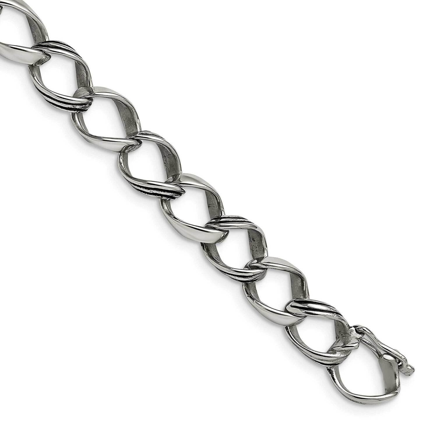 Antiqued Fancy Link Bracelet Stainless Steel Polished SRB1366-8.25